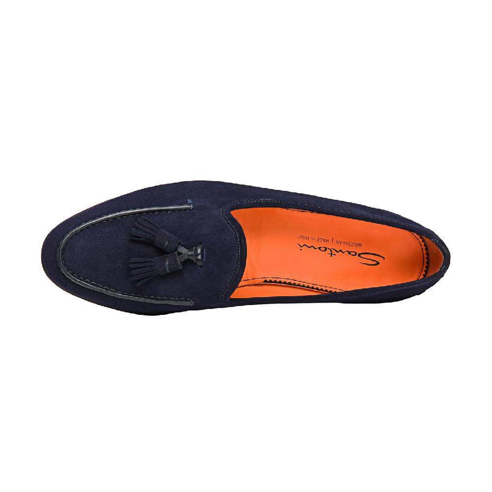 Santoni Mocassino Andrea con nappe da uomo in suede blu Nuovo