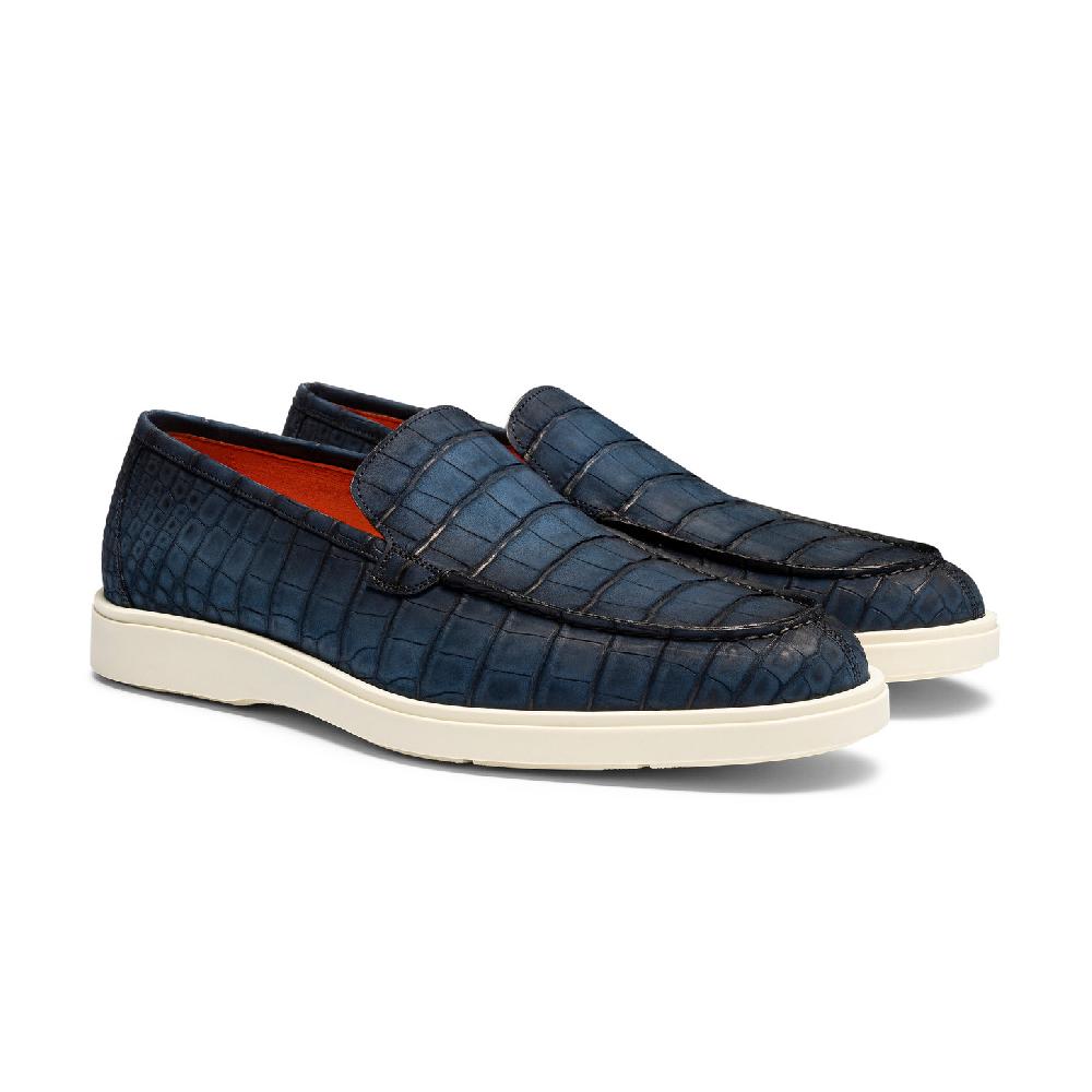 Santoni Mocassino da uomo in alligatore blu Qualità