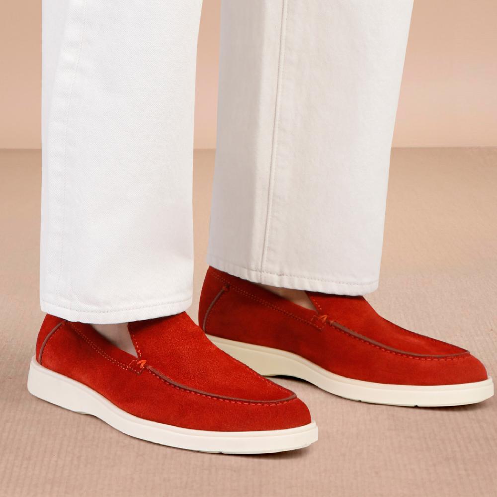 Santoni Mocassino da uomo in suede arancione Promozione