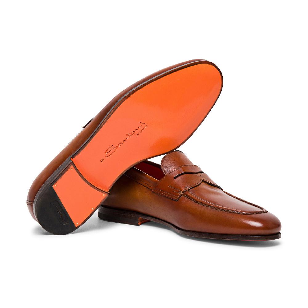 Santoni Mocassino penny da uomo in pelle marrone Spedizione Gratuita
