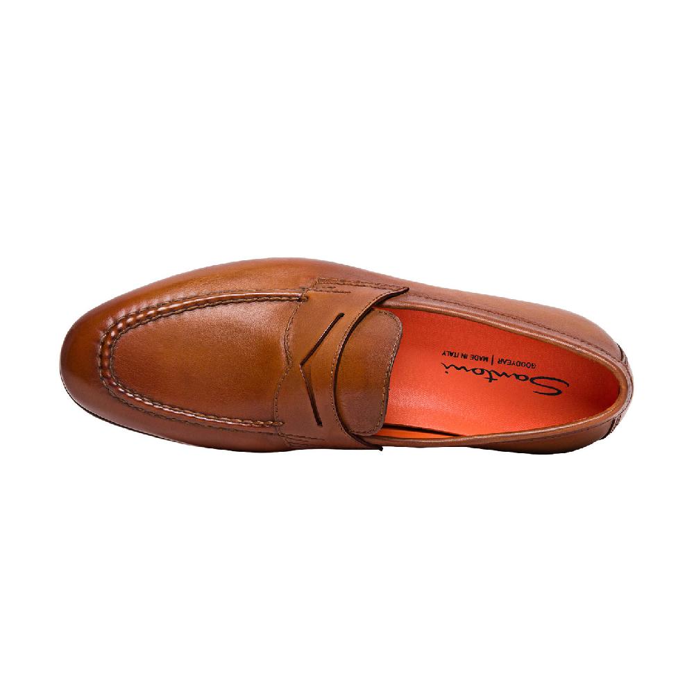 Santoni Mocassino penny da uomo in pelle marrone Spedizione Gratuita