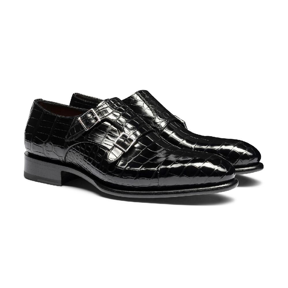 Santoni Doppia fibbia da uomo in alligatore nero Pezzi Unici