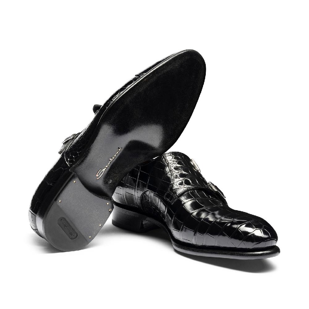 Santoni Doppia fibbia da uomo in alligatore nero Pezzi Unici