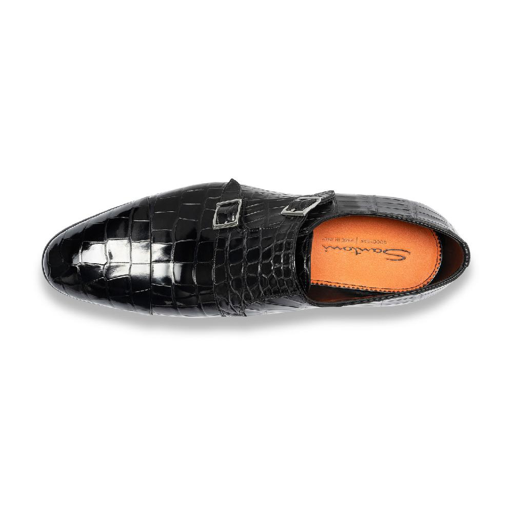 Santoni Doppia fibbia da uomo in alligatore nero Pezzi Unici