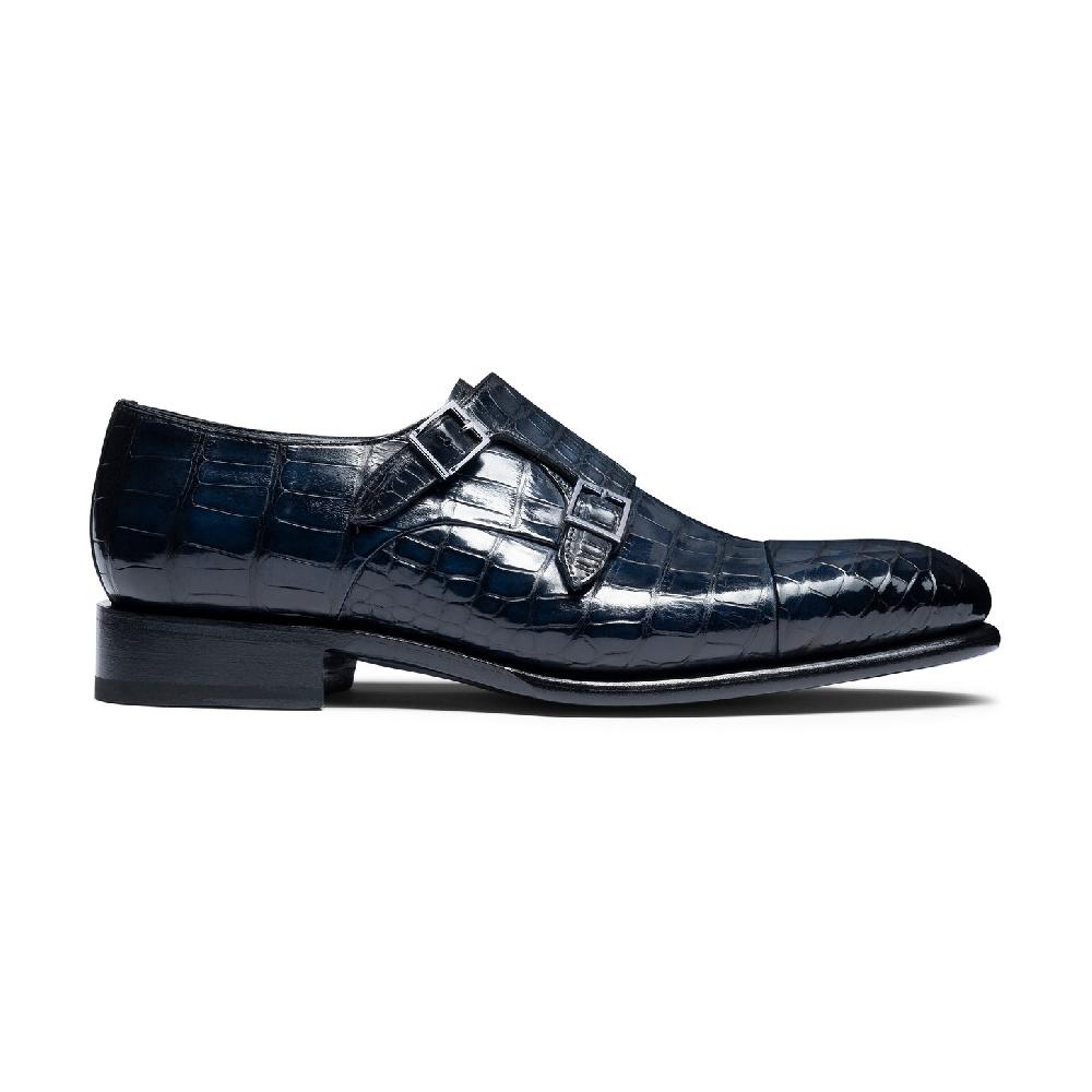 Santoni Doppia fibbia da uomo in alligatore blu