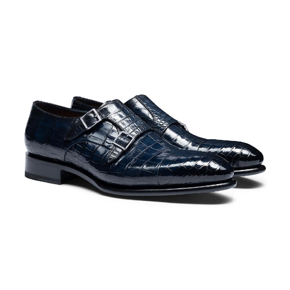 Santoni Doppia fibbia da uomo in alligatore blu Soddisfazione Garantita
