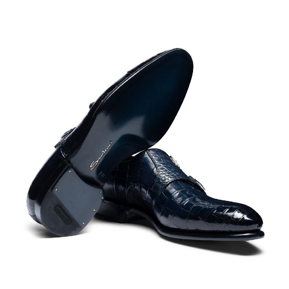 Santoni Doppia fibbia da uomo in alligatore blu Soddisfazione Garantita
