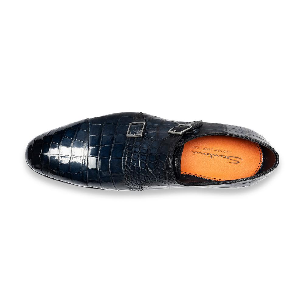 Santoni Doppia fibbia da uomo in alligatore blu Soddisfazione Garantita