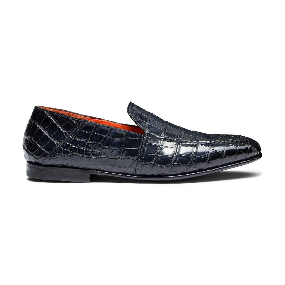 Santoni Mocassino da uomo in alligatore blu