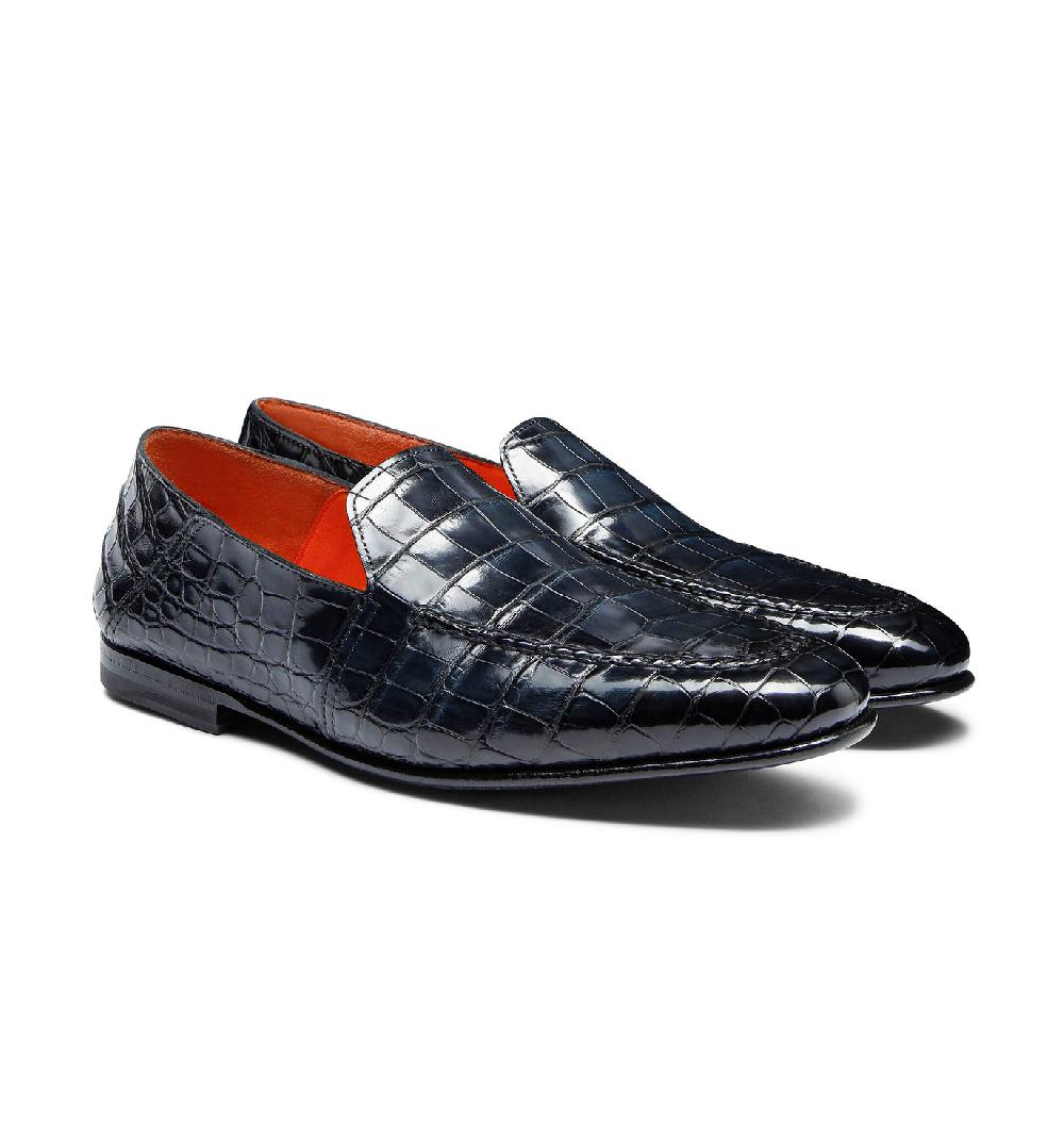 Santoni Mocassino da uomo in alligatore blu Qualità Garantita