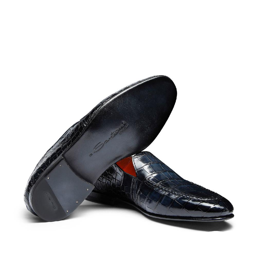 Santoni Mocassino da uomo in alligatore blu Qualità Garantita