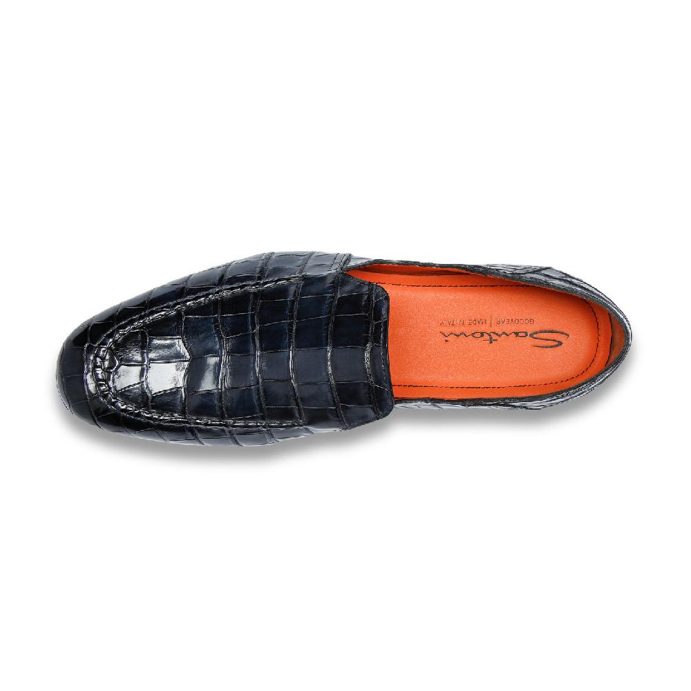 Santoni Mocassino da uomo in alligatore blu Qualità Garantita