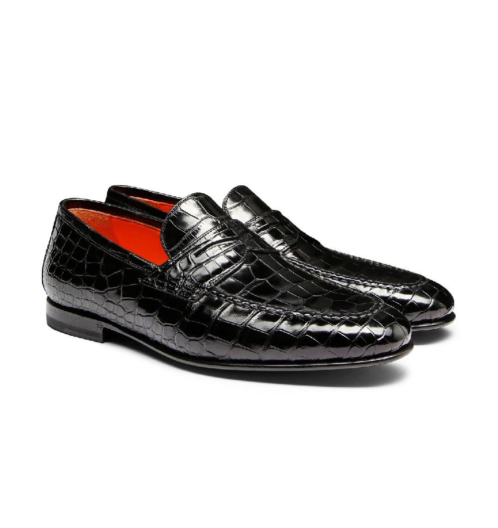 Santoni Mocassino penny da uomo in alligatore nero Negozi Online