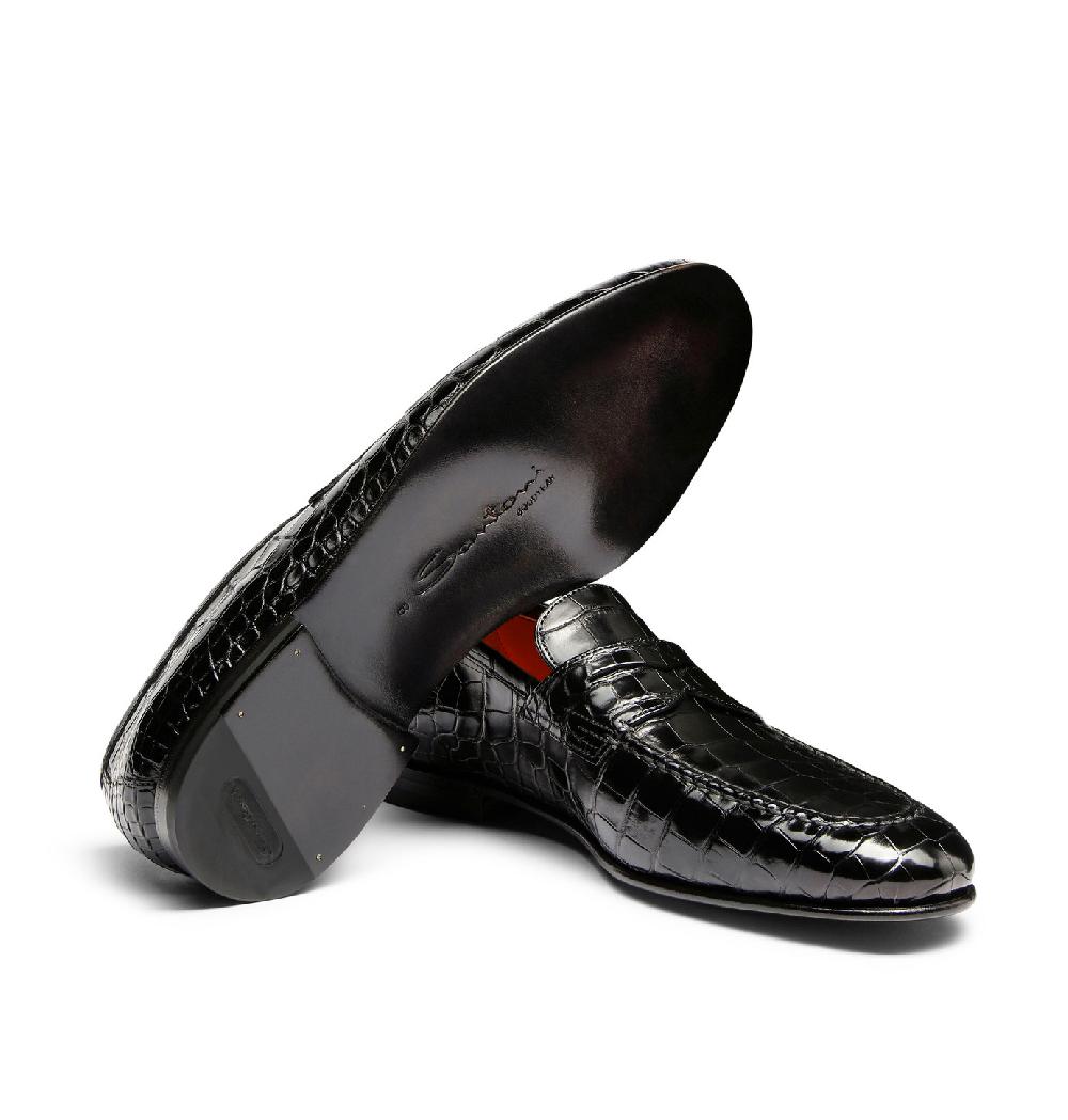 Santoni Mocassino penny da uomo in alligatore nero Negozi Online