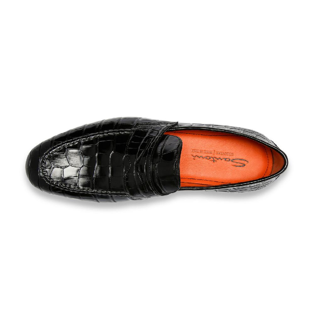 Santoni Mocassino penny da uomo in alligatore nero Negozi Online