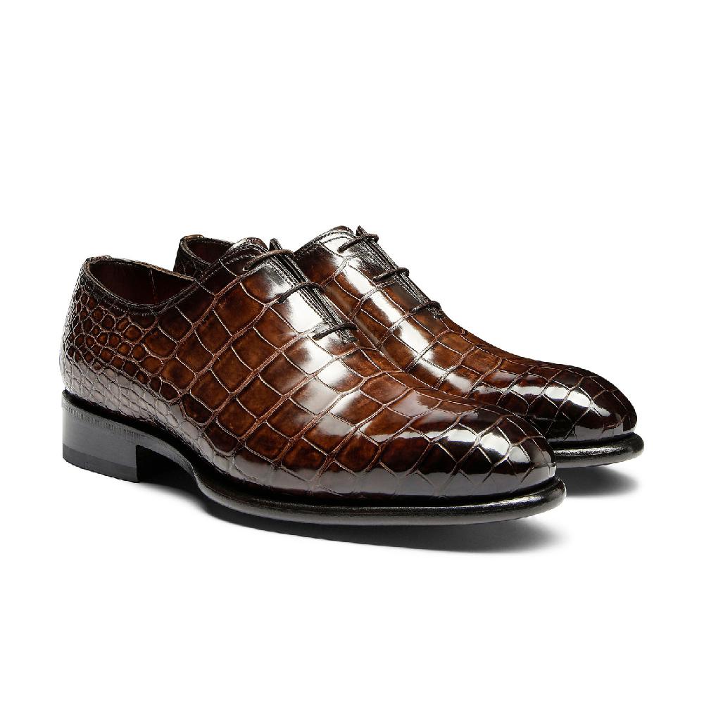 Santoni Stringata oxford da uomo in alligatore testa di moro Prezzo Ridotto