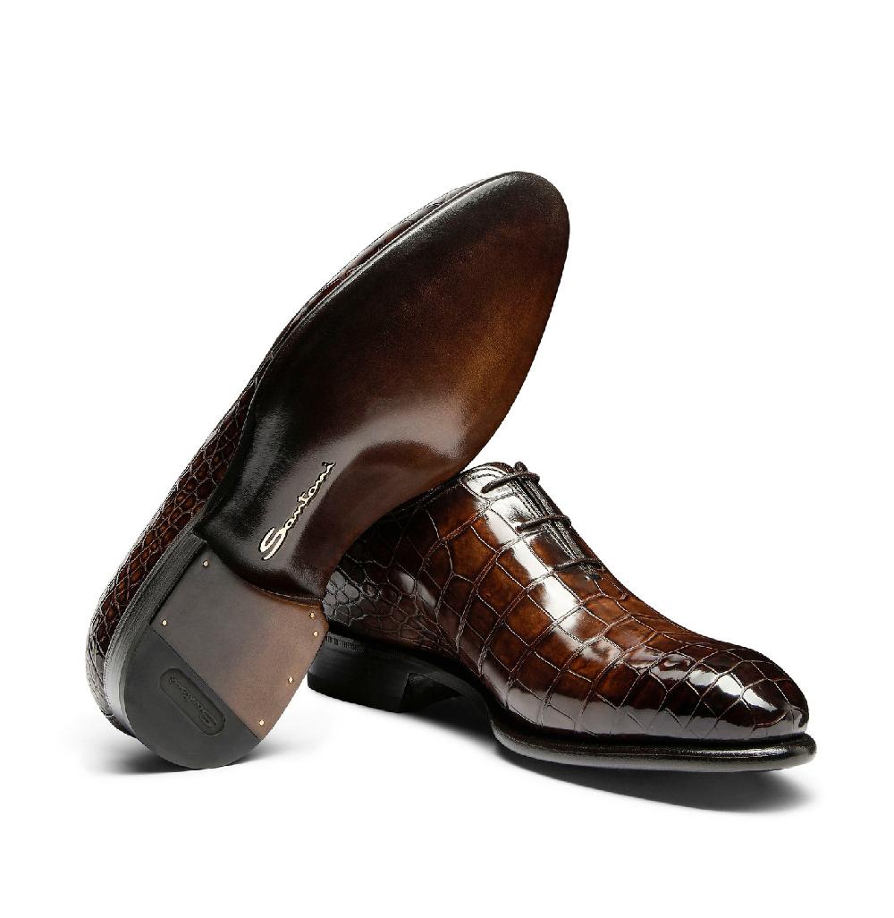 Santoni Stringata oxford da uomo in alligatore testa di moro Prezzo Ridotto
