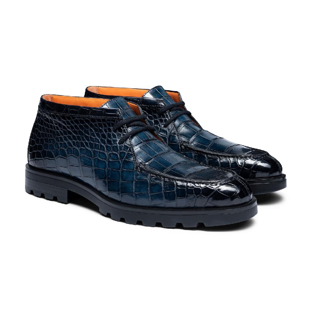 Santoni Stivaletto desert da uomo in alligatore blu Sottocosto