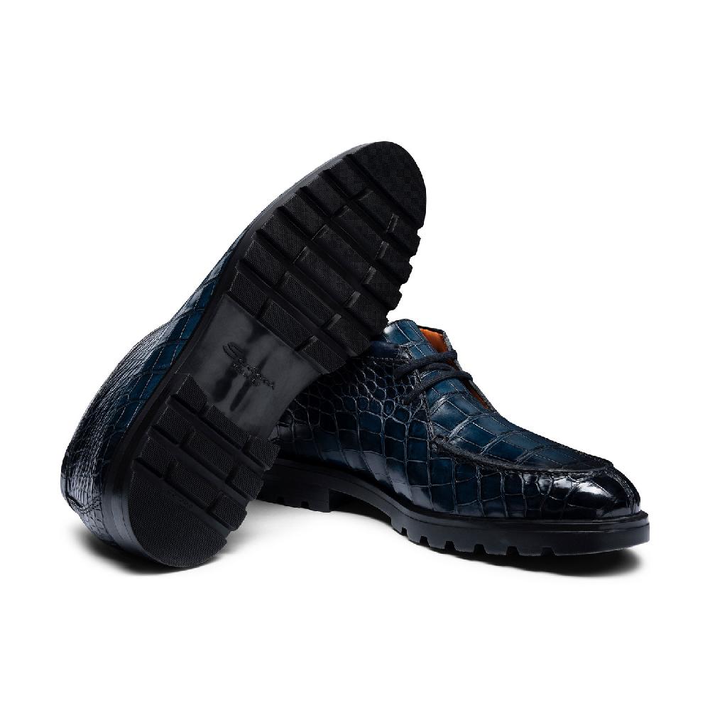Santoni Stivaletto desert da uomo in alligatore blu Sottocosto
