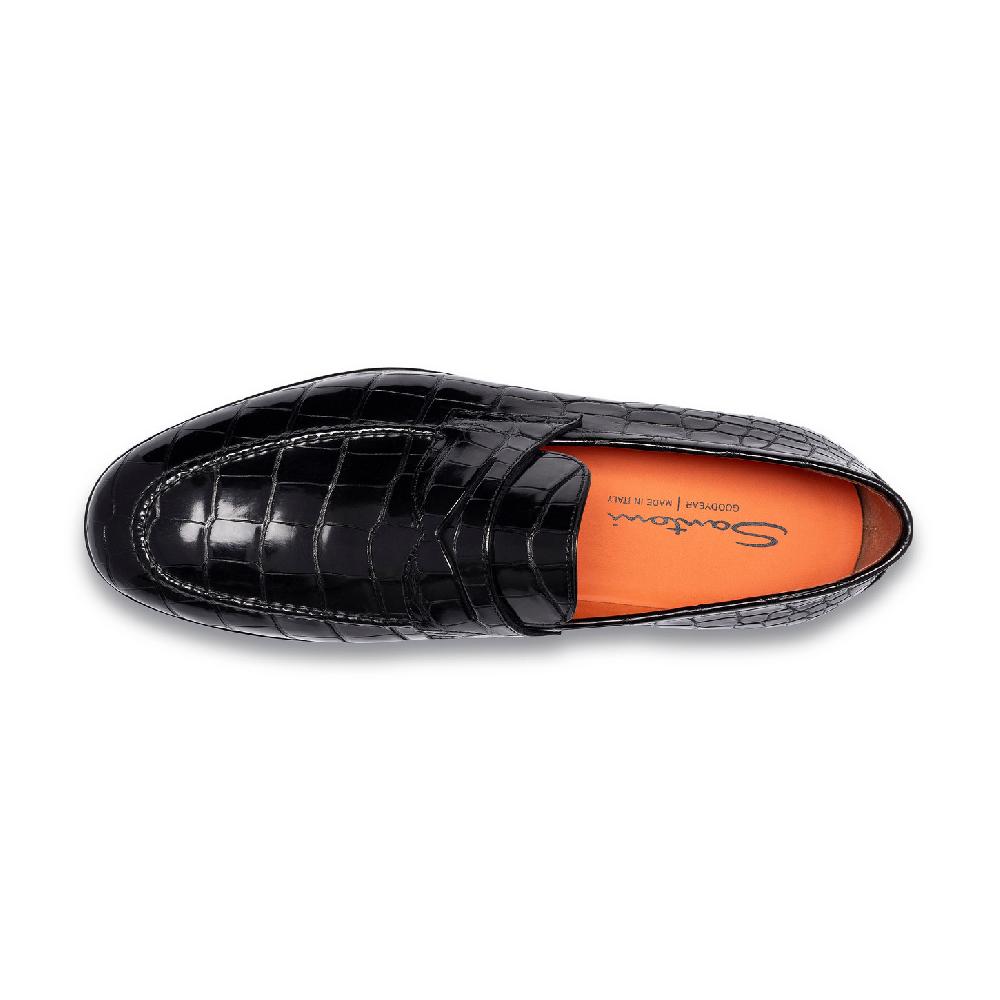 Santoni Mocassino penny da uomo in alligatore grigio Novità