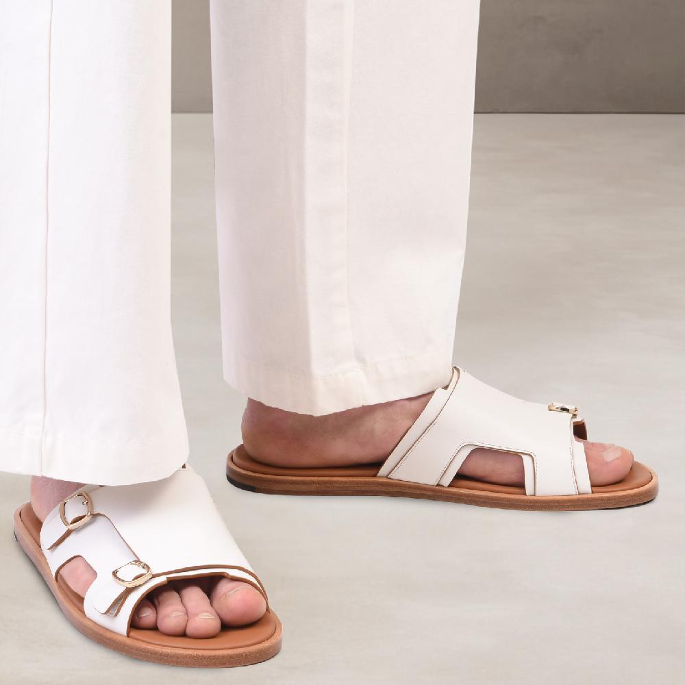 Santoni Sandalo doppia fibbia da uomo in pelle bianca Economico