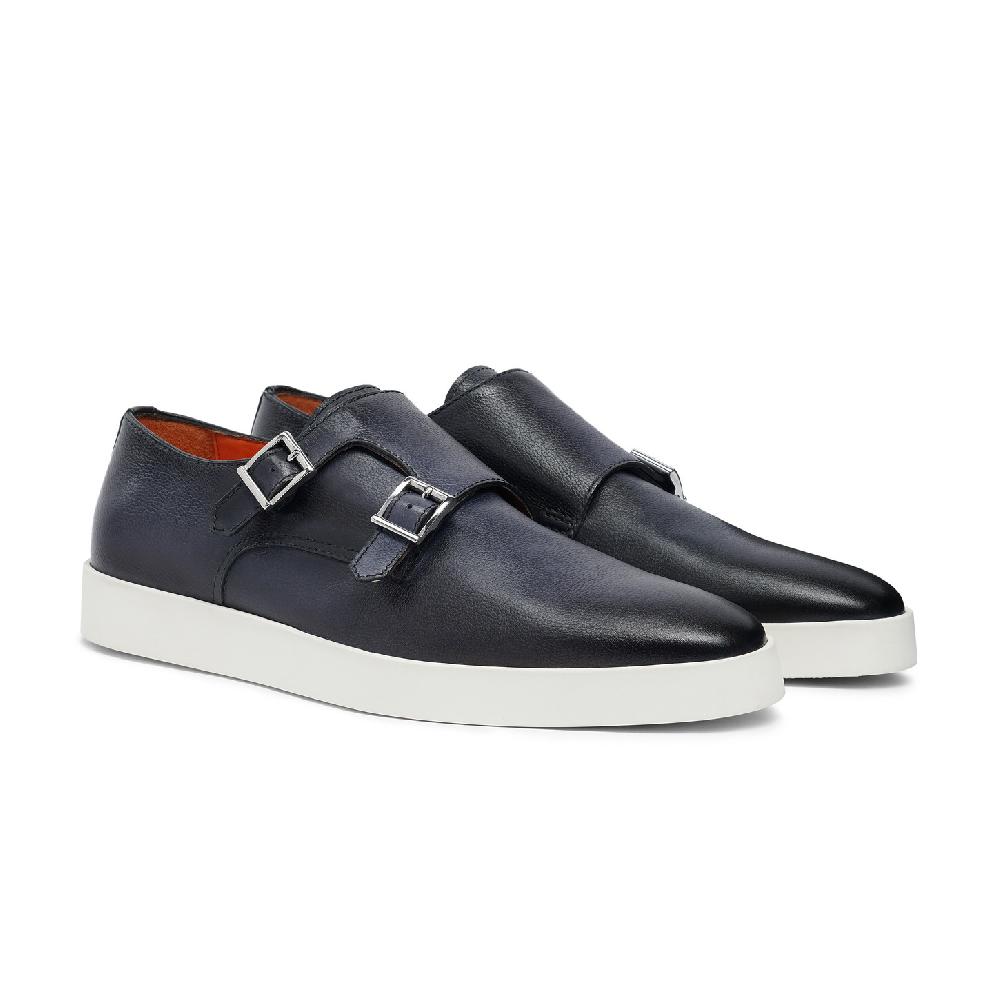 Santoni Doppia fibbia da uomo in pelle blu Outlet