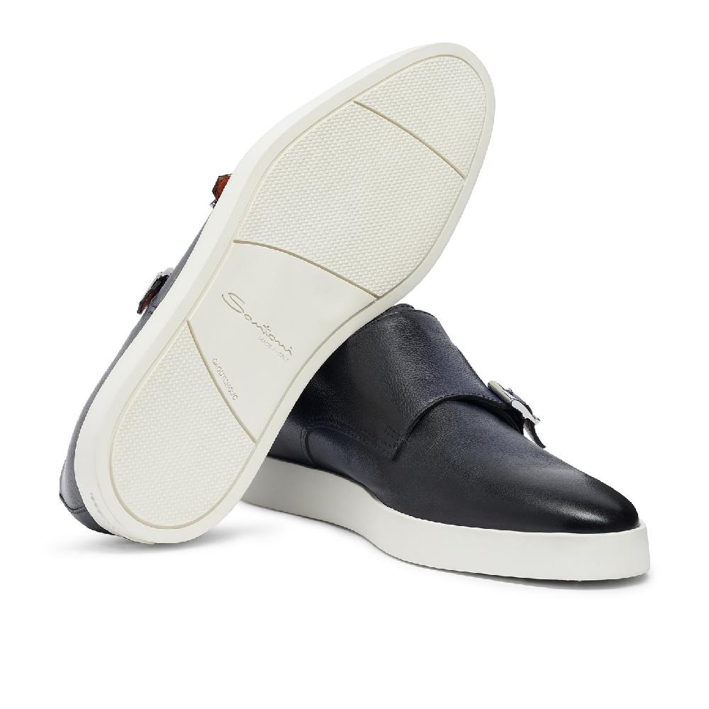 Santoni Doppia fibbia da uomo in pelle blu Outlet