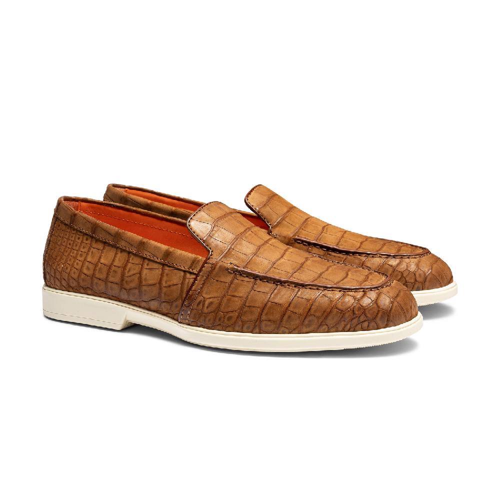 Santoni Mocassino da uomo in alligatore marrone Negozio online di fabbrica