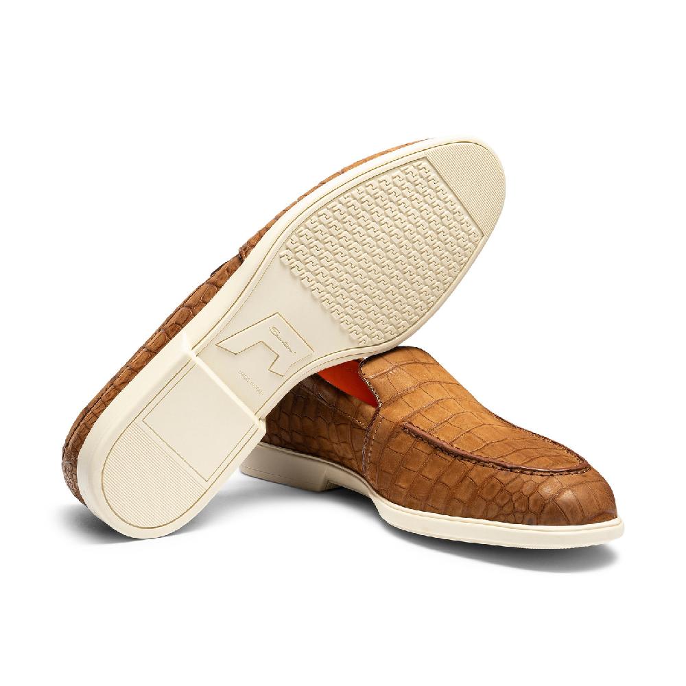 Santoni Mocassino da uomo in alligatore marrone Negozio online di fabbrica