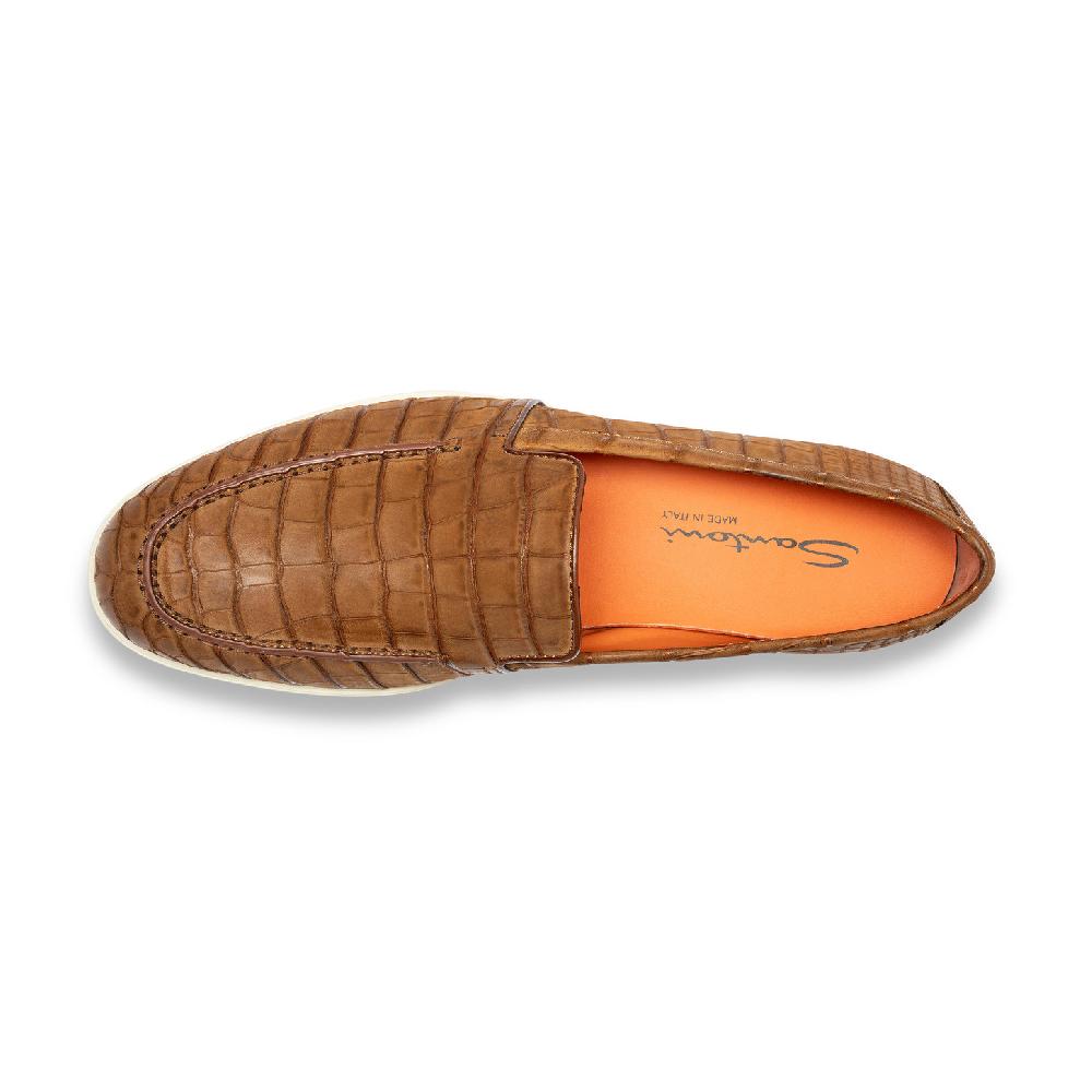 Santoni Mocassino da uomo in alligatore marrone Negozio online di fabbrica