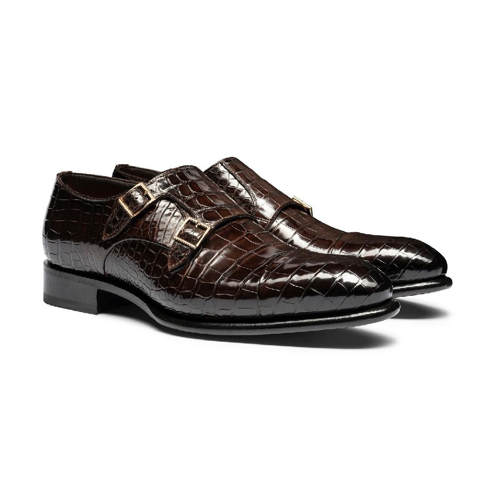 Santoni Doppia fibbia da uomo in alligatore testa di moro Offerte