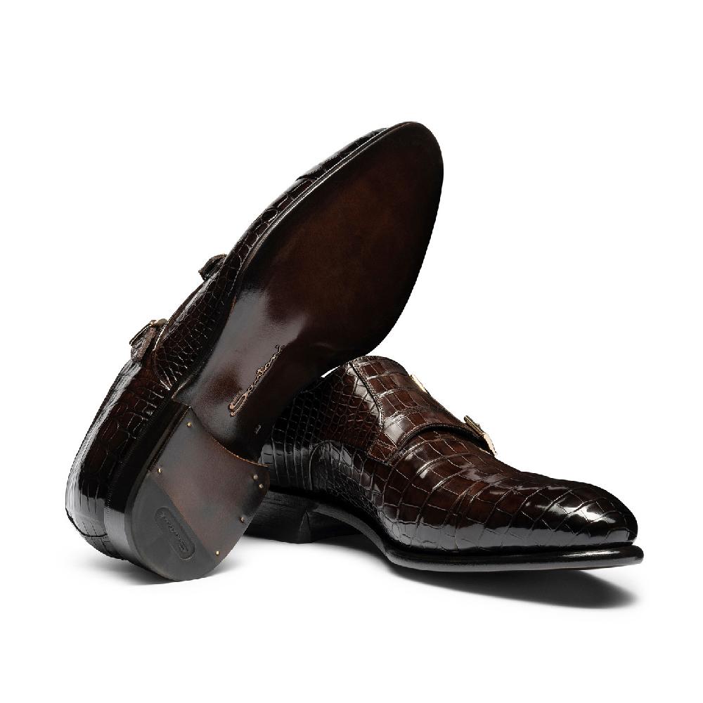 Santoni Doppia fibbia da uomo in alligatore testa di moro Offerte