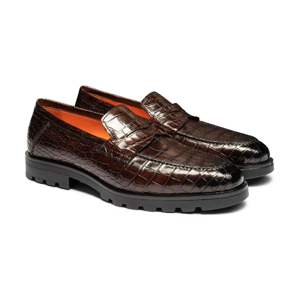 Santoni Mocassino penny da uomo in alligatore testa di moro Hotsell
