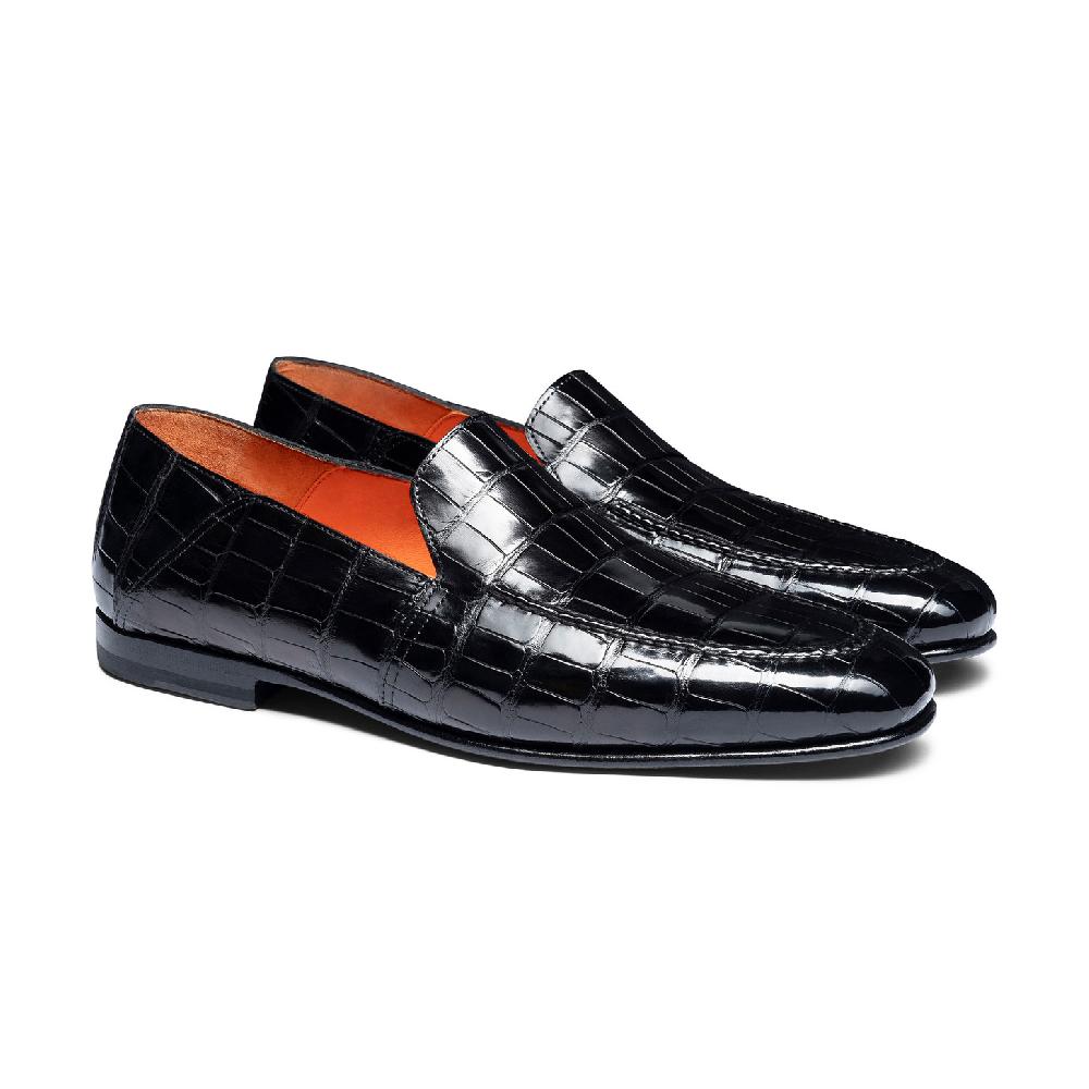 Santoni Mocassino da uomo in alligatore nero Grande vendita