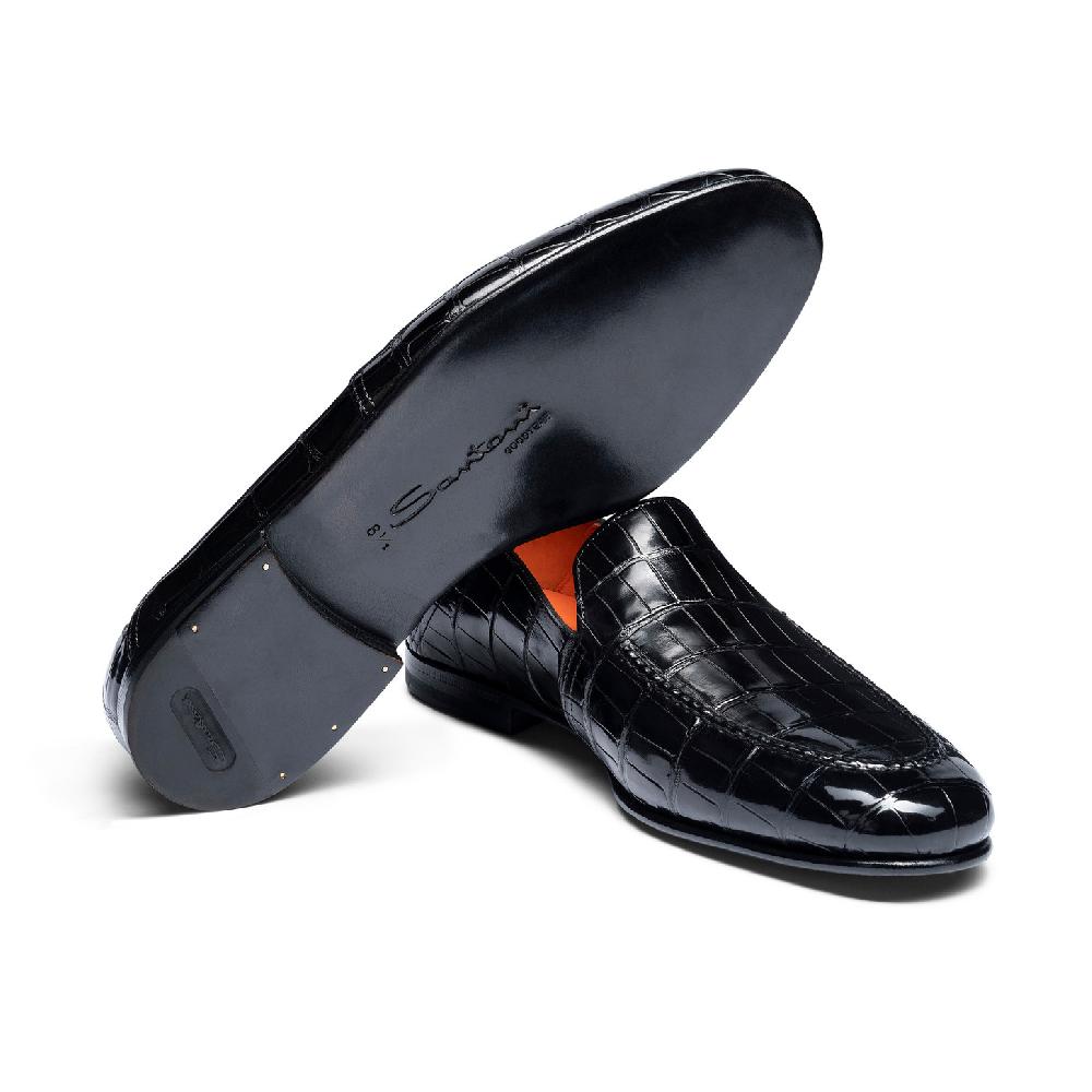 Santoni Mocassino da uomo in alligatore nero Grande vendita