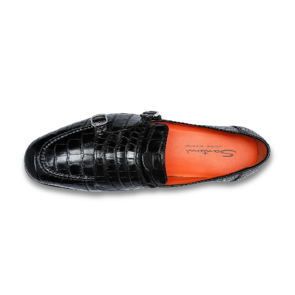 Santoni Mocassino con doppia fibbia da uomo in alligatore nero Vendite Flash