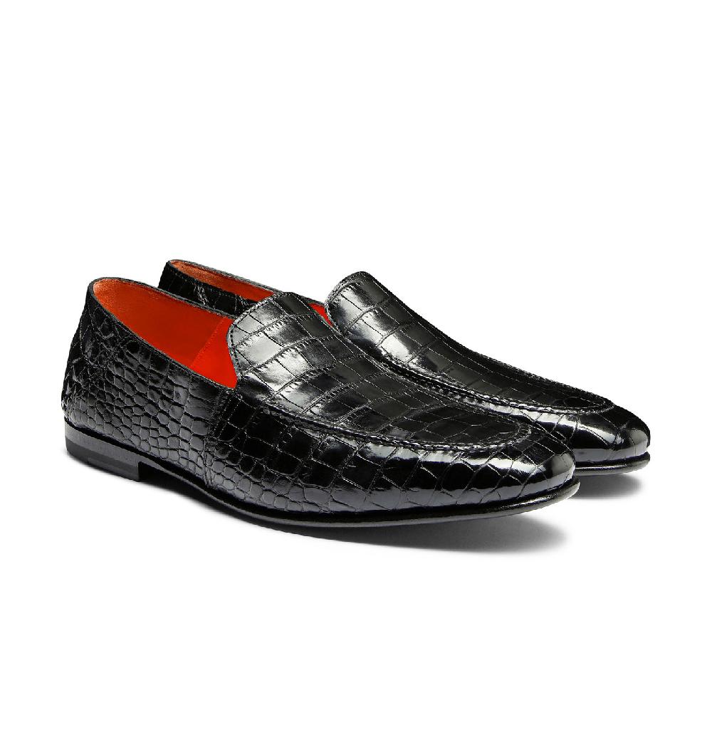 Santoni Mocassino da uomo in alligatore grigio Negozio