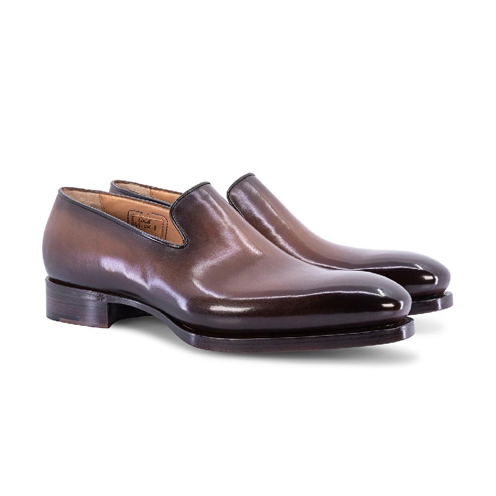 Santoni Mocassino Uniqua da uomo in pelle anticata marrone In Saldo