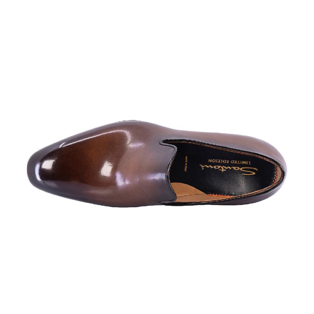 Santoni Mocassino Uniqua da uomo in pelle anticata marrone In Saldo