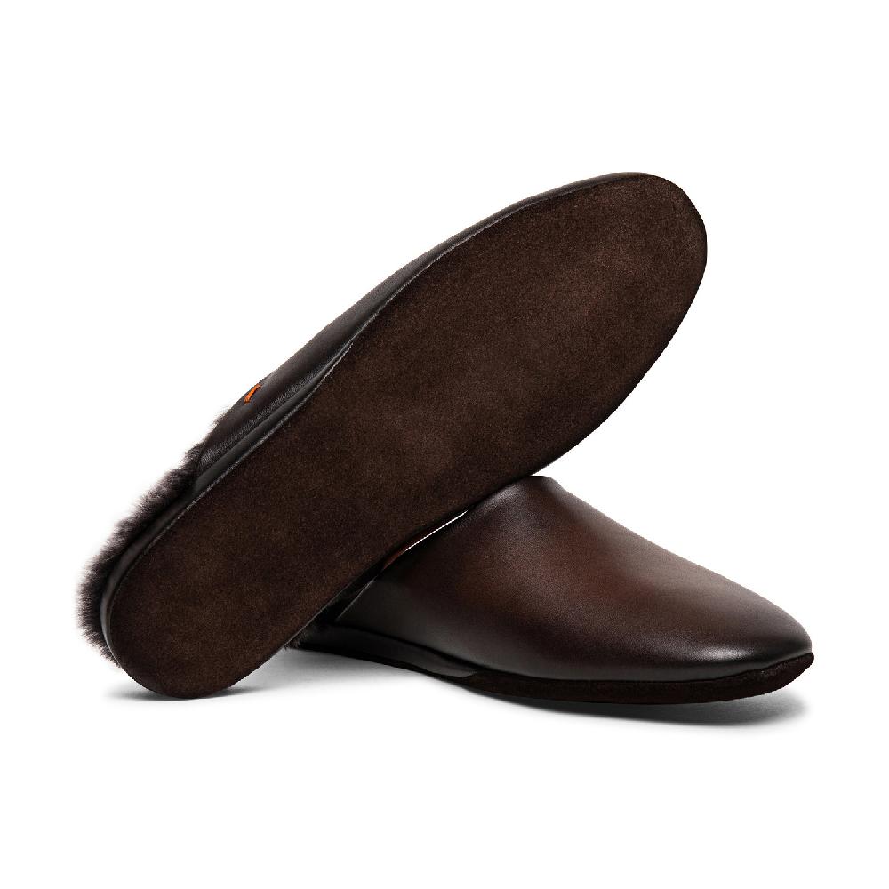 Santoni Pantofola da uomo in pelle anticata marrone Italy
