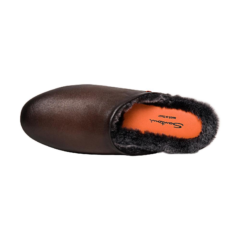 Santoni Pantofola da uomo in pelle anticata marrone Italy