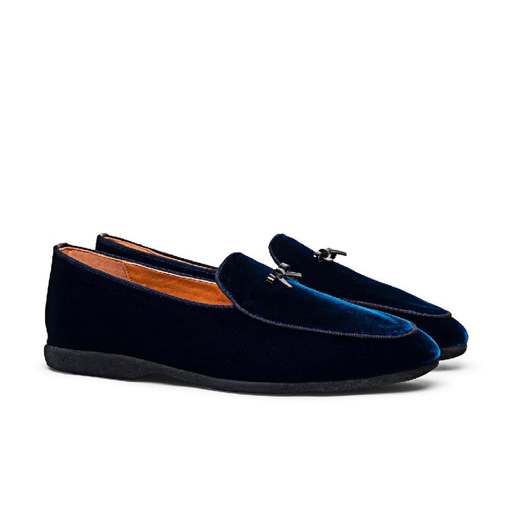 Santoni Pantofola con dettaglio fiocco da uomo in velluto blu 2025