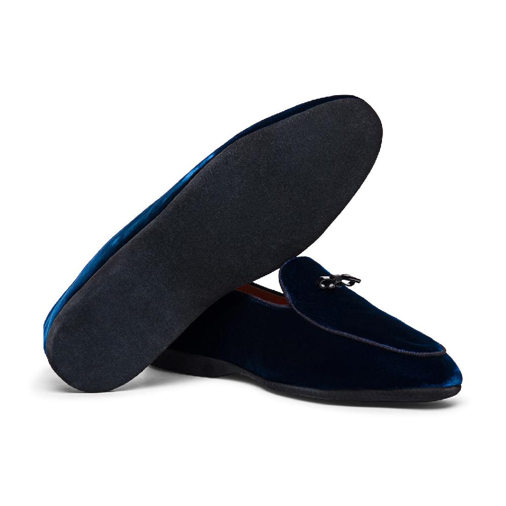 Santoni Pantofola con dettaglio fiocco da uomo in velluto blu 2025