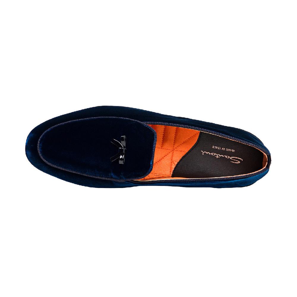Santoni Pantofola con dettaglio fiocco da uomo in velluto blu 2025