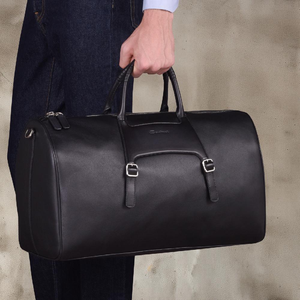 Santoni Borsa da viaggio in pelle nera In Linea