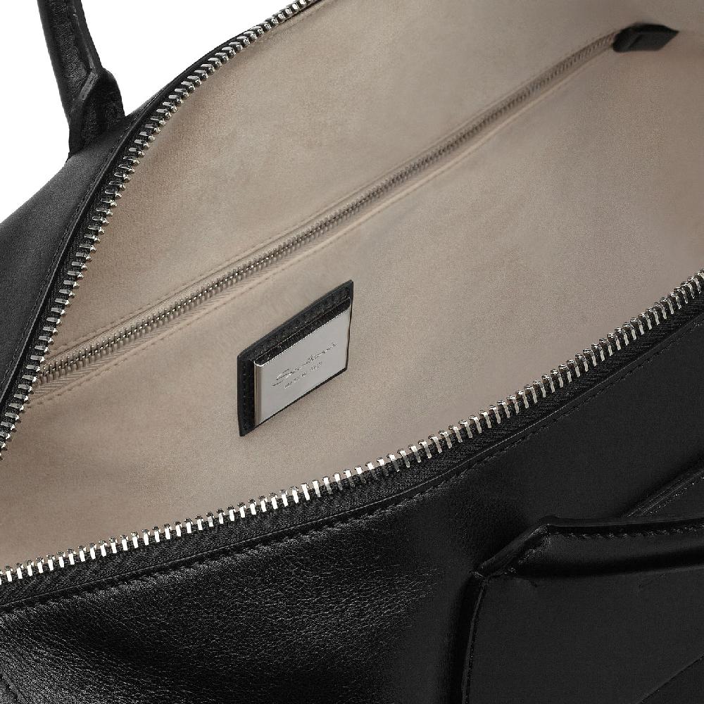 Santoni Borsa da viaggio in pelle nera In Linea