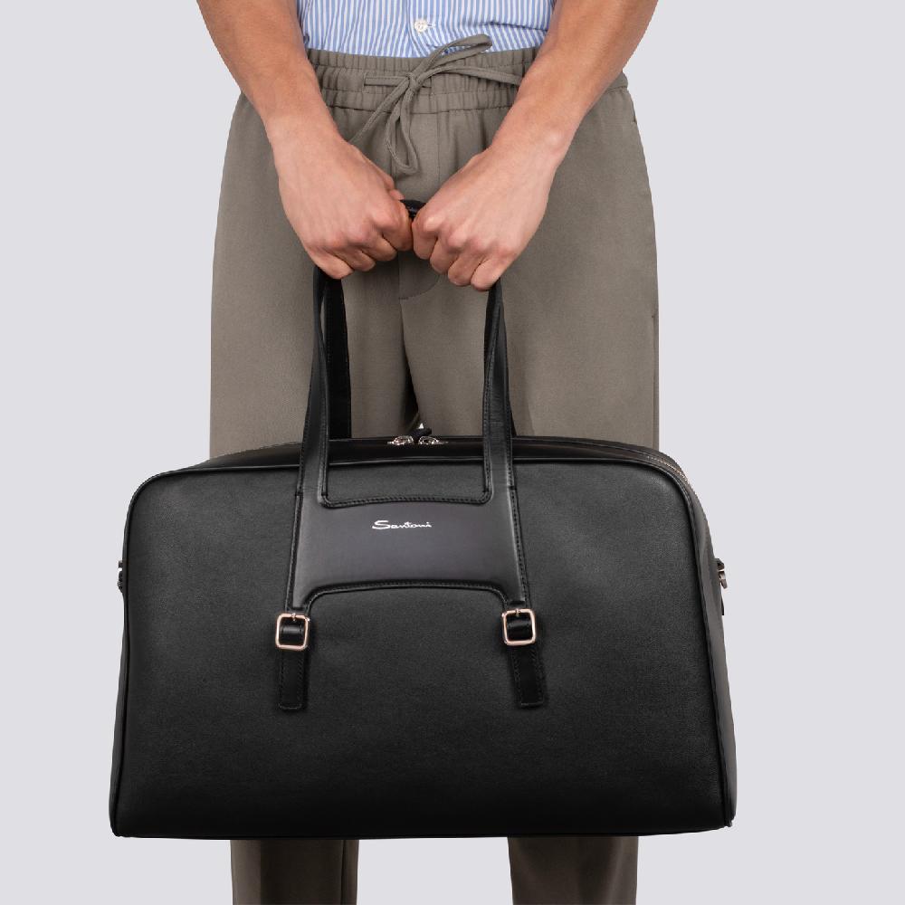 Santoni Borsa da viaggio in pelle nera Nuovo
