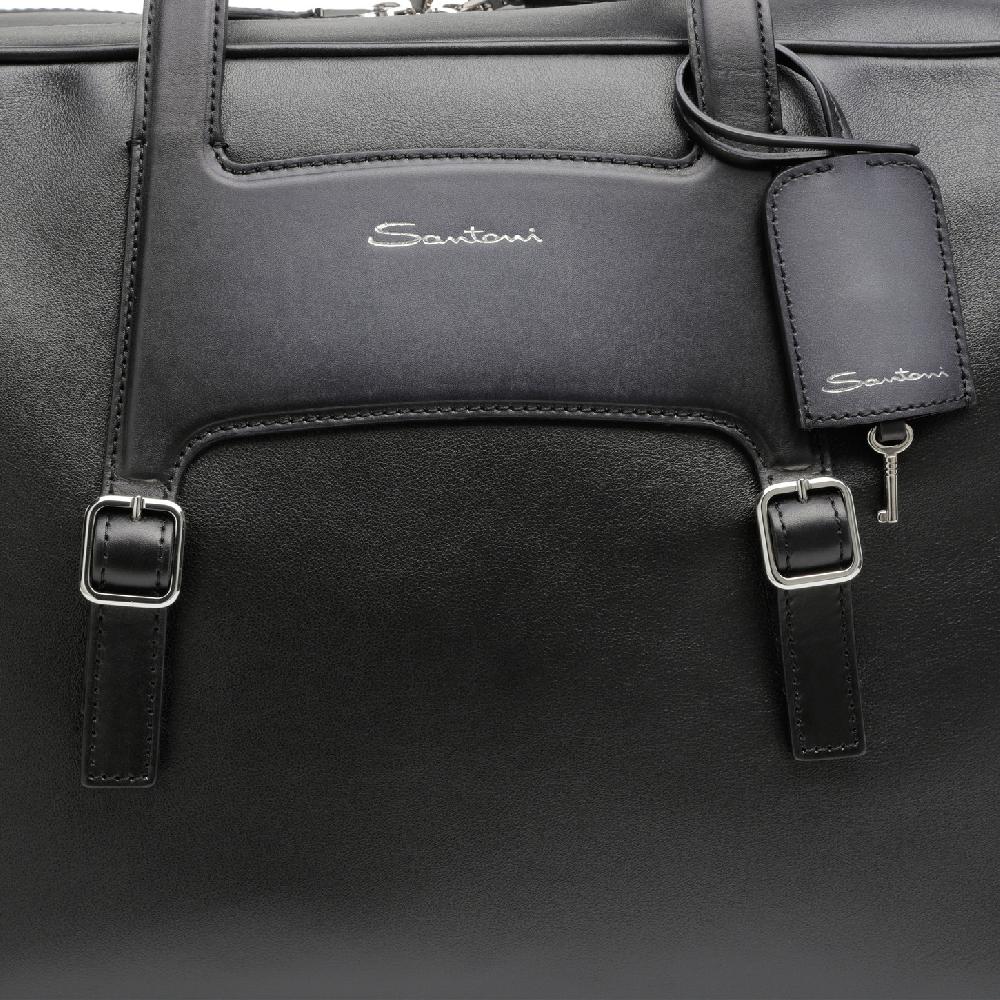 Santoni Borsa da viaggio in pelle nera Nuovo