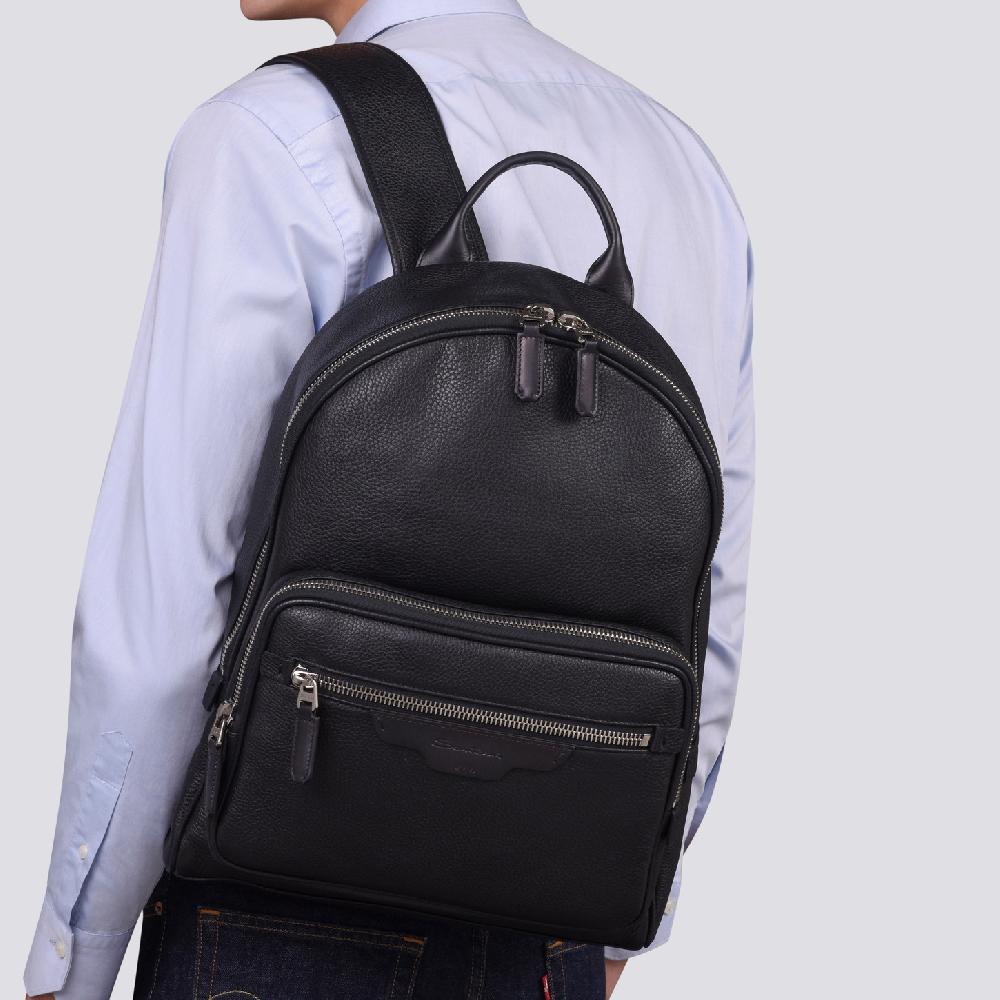 Santoni Zaino in pelle bottalata nera Qualità