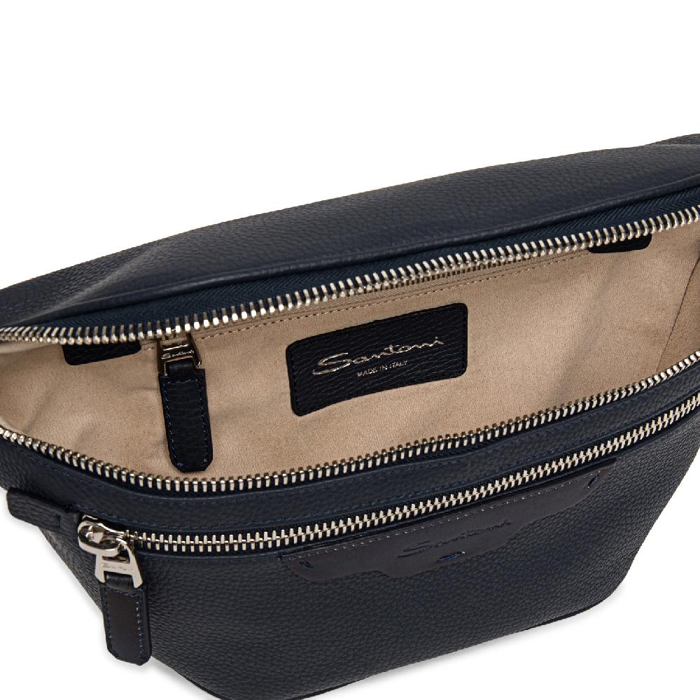 Santoni Marsupio in pelle bottalata blu Spedizione Gratuita